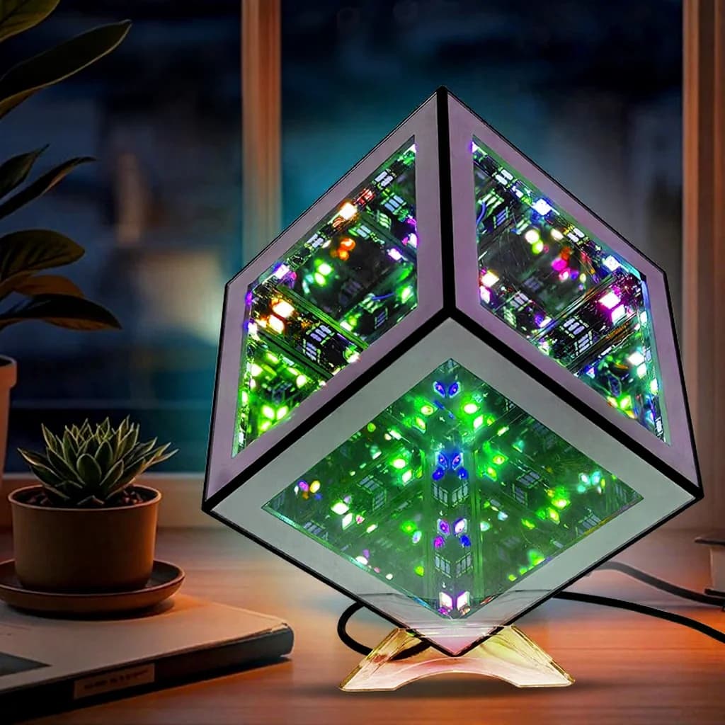 3D lampa s beskonačnom kockom, RGB ambijentalno svjetlo s načinom rada koji reagira na zvuk