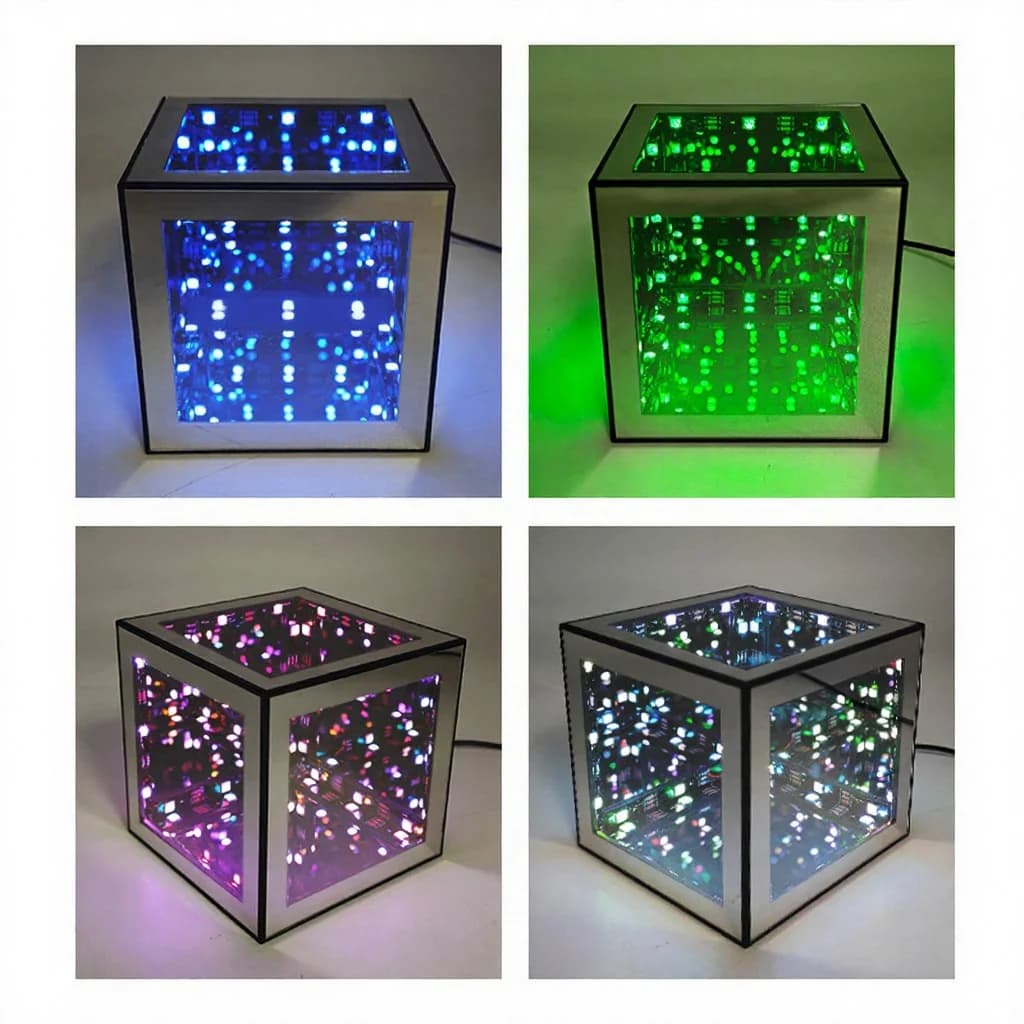 3D lampa s beskonačnom kockom, RGB ambijentalno svjetlo s načinom rada koji reagira na zvuk