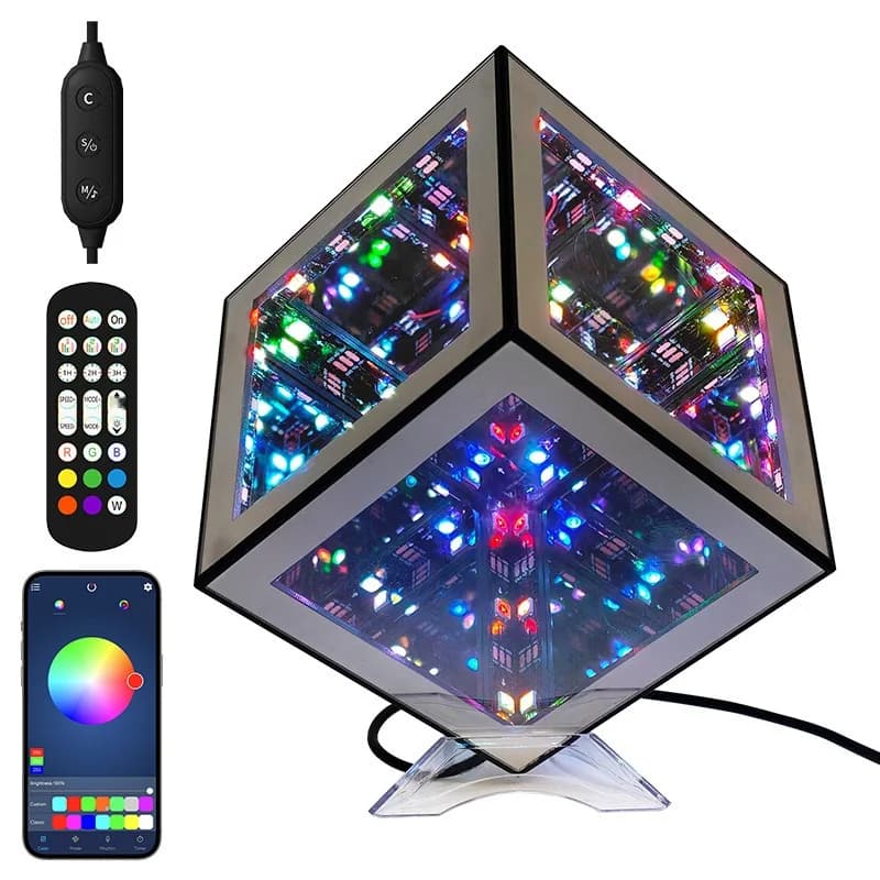 3D lampa s beskonačnom kockom, RGB ambijentalno svjetlo s načinom rada koji reagira na zvuk