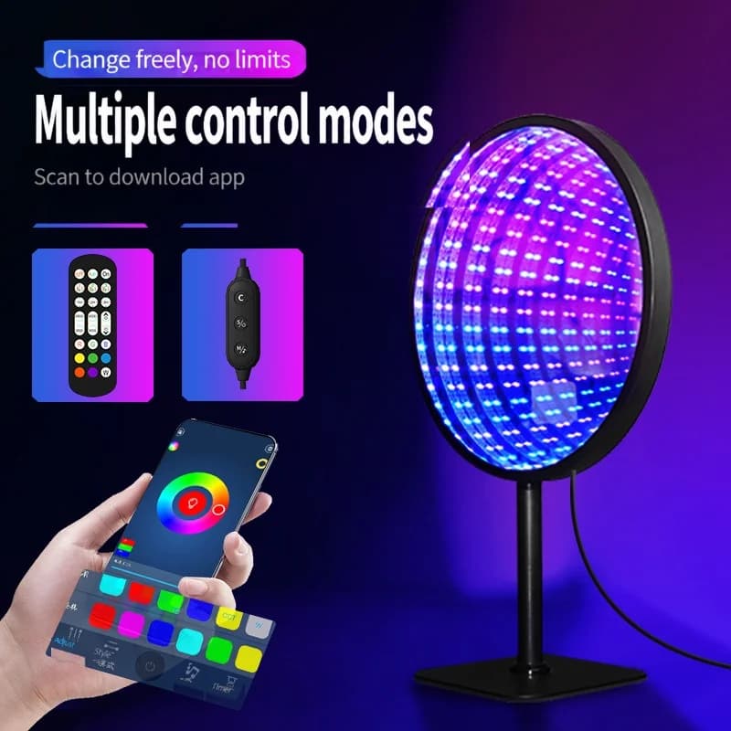 Ogledalo beskonačnosti od akrila, okruglo 3D svjetlo ponora, USB RGB lampa za atmosferu